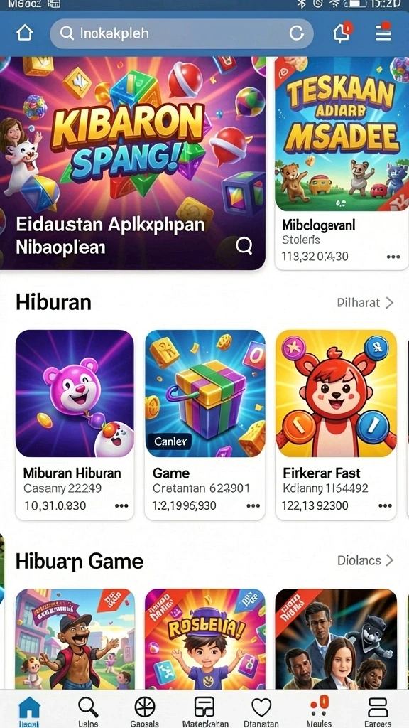 Menu utama dengan pilihan permainan yang beragam.